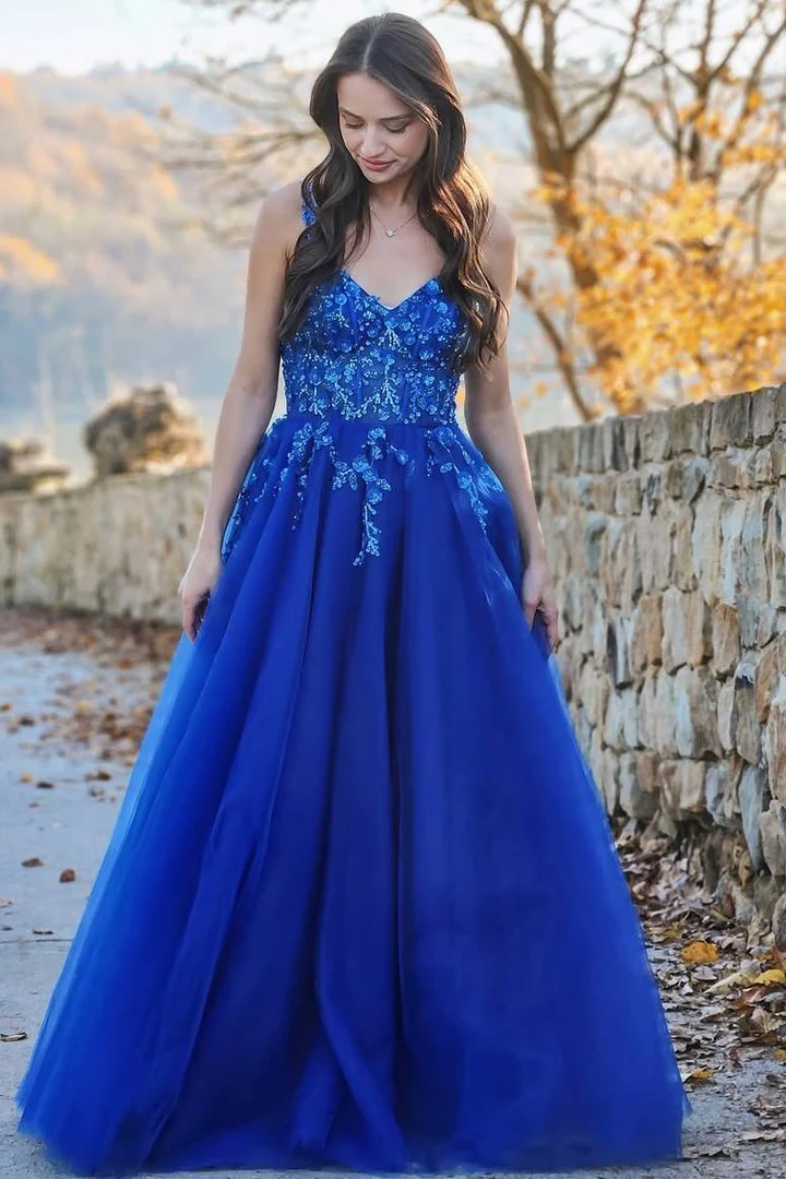Royal Blue Elegant Newest Long Prom Dresses, Lace A-line 2025 Graduati –  ClaireBridal