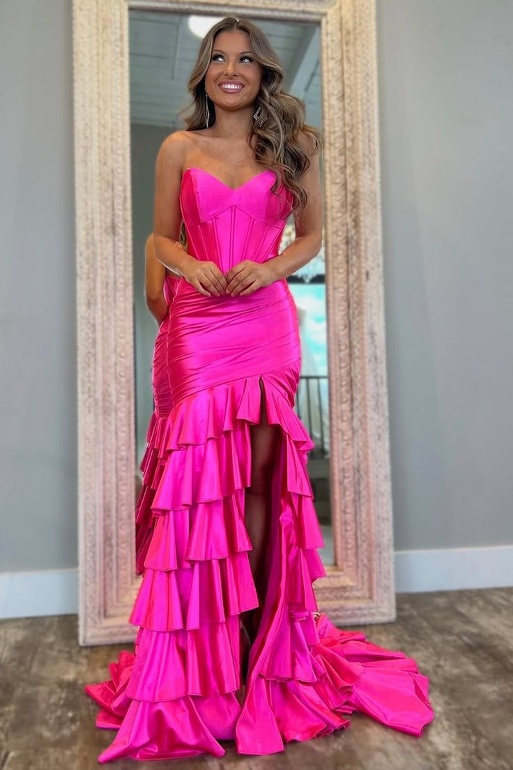 red and black dress Red and Black Satin with Tulle Chic Long Party Dress, Red Long Prom Dr