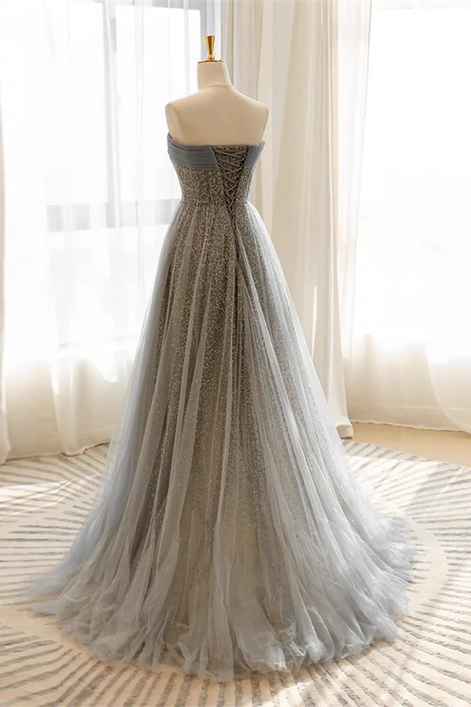 A-Line Sparkle Sequin Tulle Prom Dress Formal Evening Gowns Y1530 main image 1