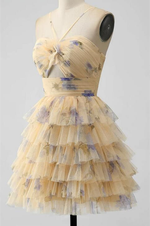 printed homecoming dresses Cute Printed Tulle Mini Dresses, Vacation Dresses, Concert Wear, Homec –  ClaireBridal