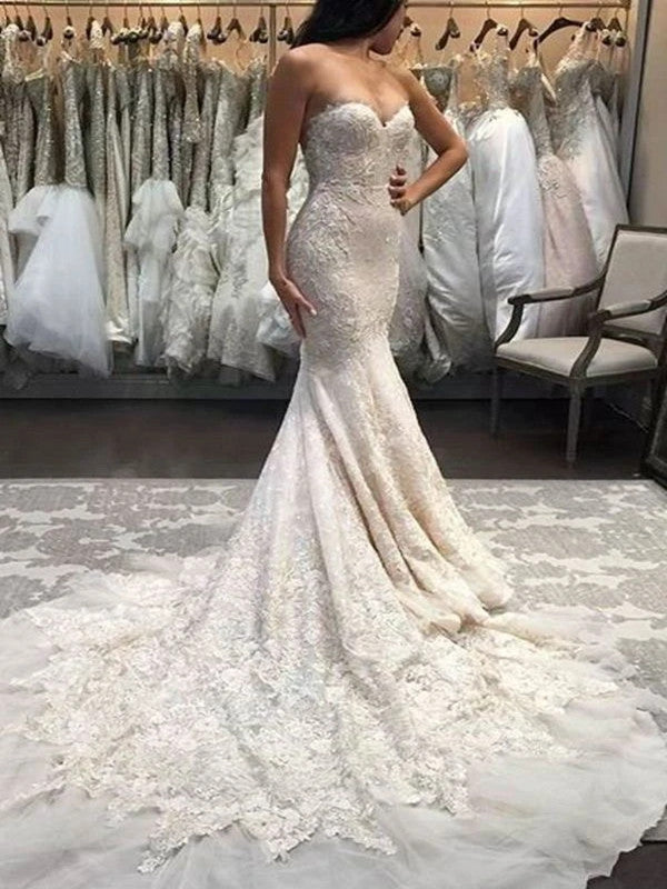 mermaid wedding dress 2020 Sweetheart Strapless Long Wedding Dresses, 2020 Popular Lace Mermaid W –  ClaireBridal