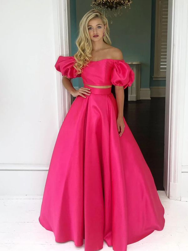2 Pieces A-line Satin Long Prom Dresses, Off Shoulder 2021 Long Party –  ClaireBridal