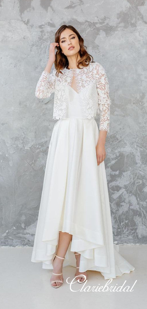 Simple Elegant Lace Jacket A-line Satin Wedding Dresses – ClaireBridal