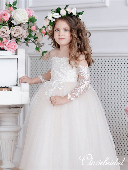 chinese dress ladies Long Sleeves Lace Tulle Flower Girl Dresses – ClaireBridal