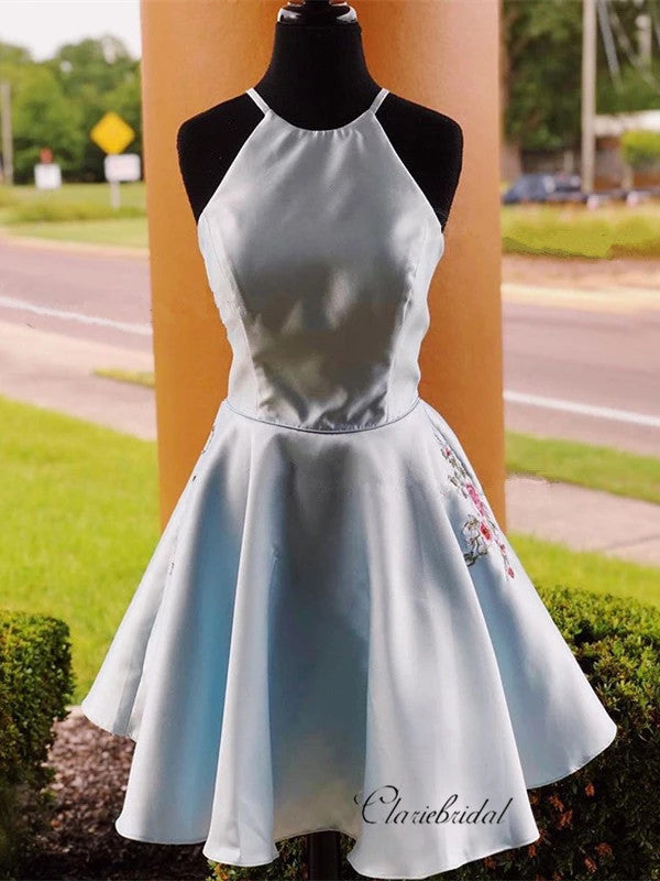 strapless white a line dress A-line Halter Short Homecoming Dresses Cute Hoco Dress #TKL618 – SELINADRESS