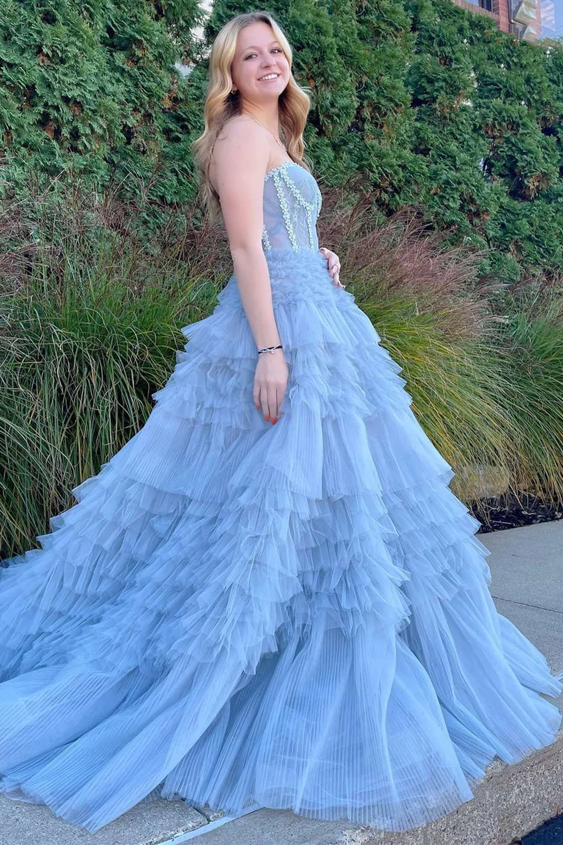 strapless open back dress Elegant A-line Long Prom Dresses, Girl Party 2023 Prom Dresses, Sweeth –  ClaireBridal