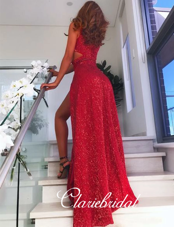 Sexy Red Sequin Prom Dresses, Slit Long Prom Dresses, 2020 Prom Dresse –  ClaireBridal