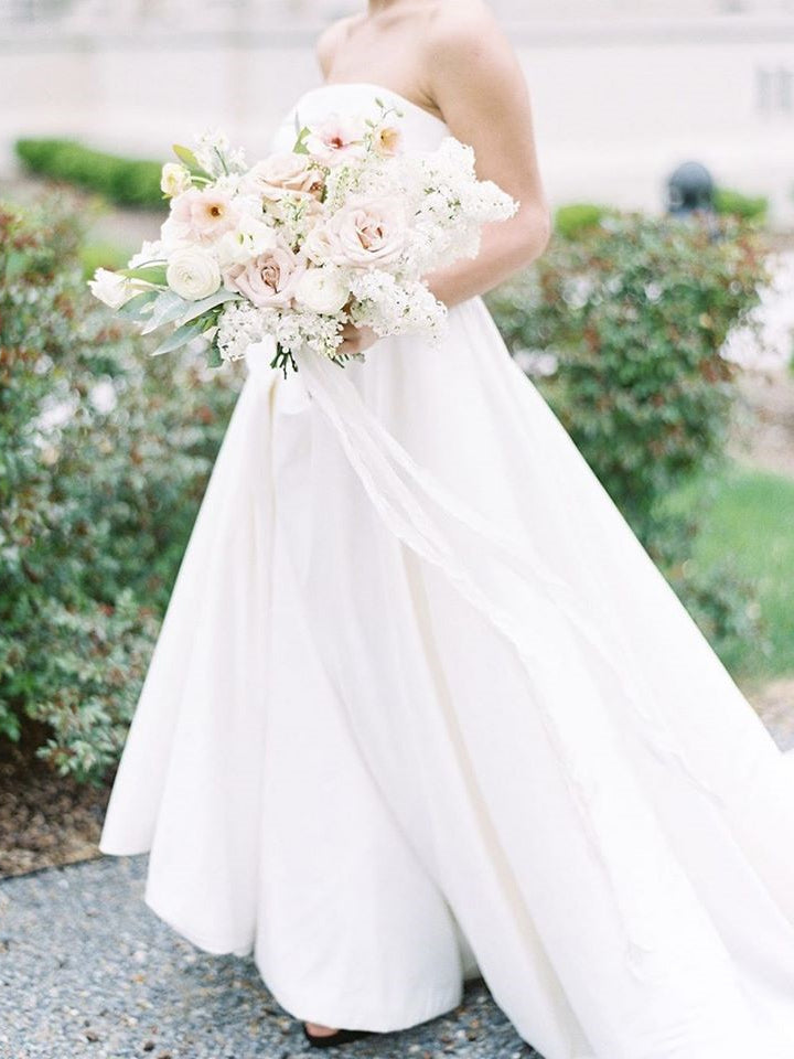 Strapless Long A-line Satin Wedding Dresses, Simple Elegant Wedding Dr ClaireBridal Strapless Long A-line Satin Wedding Dresses, Simple Elegant Wedding Dr ClaireBridal