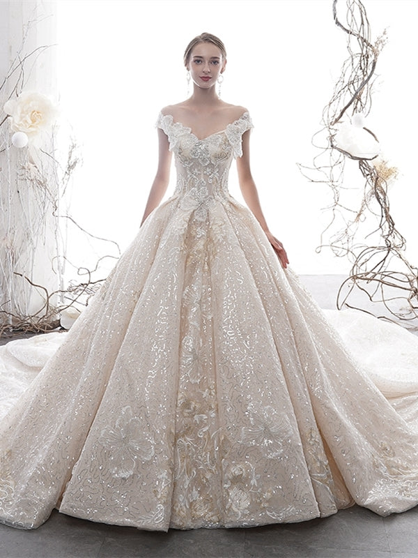 a line sequin wedding dress Sparkling A-Line Wedding Dress with Beaded Tulle