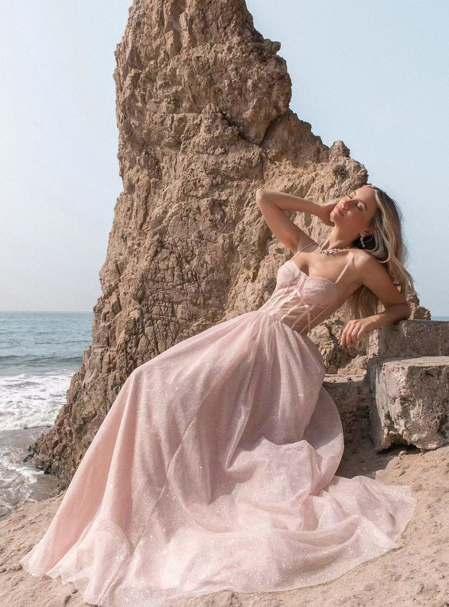 pink sparkly wedding dress Blush Pink Shiny Sequin Tulle Wedding Dresses, A-line Wedding Dresses –  ClaireBridal