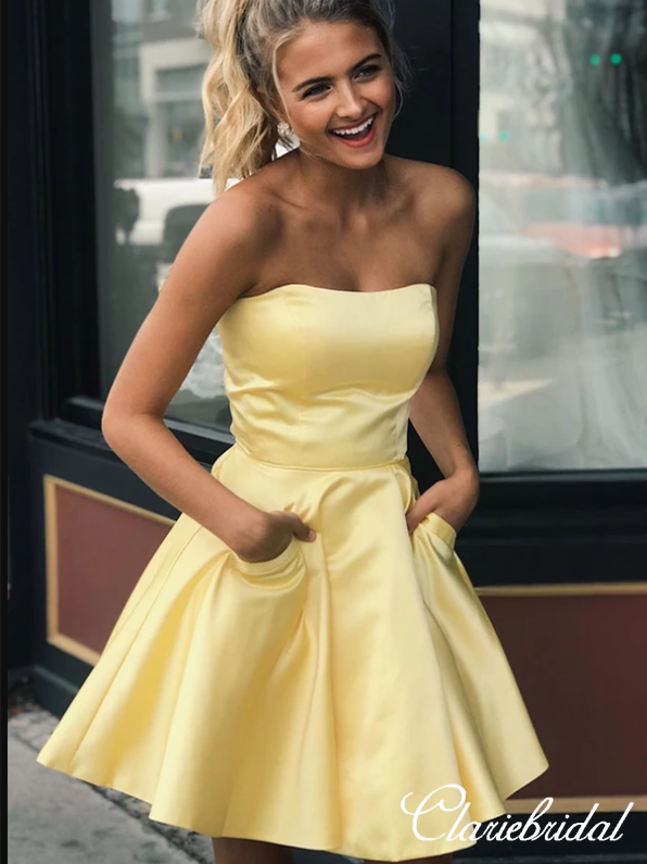 Short yellow online satin dress