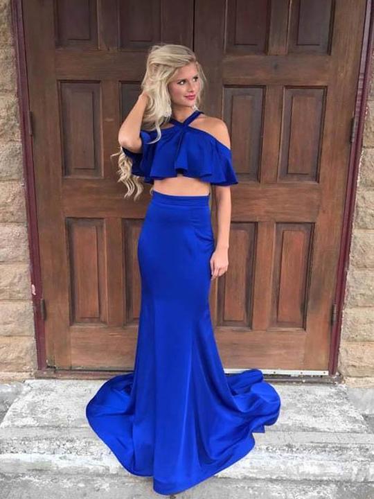 Off Shoulder Royal Blue Mermaid Prom Dresses, Elastic Satin Prom Dress –  ClaireBridal