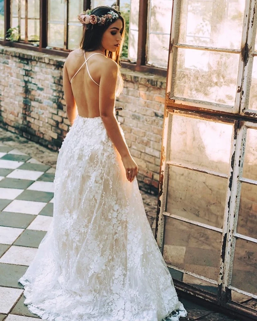 Popular Lace Appliques Wedding Dresses, Side Slit Wedding Dresses, 202   ClaireBridal