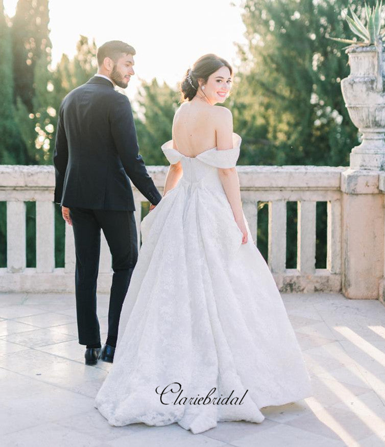 Off Shoulder A-line Wedding Dresses, Lace Fancy Bridal Gowns, Wedding ClaireBridal Off Shoulder A-line Wedding Dresses, Lace Fancy Bridal Gowns, Wedding ClaireBridal