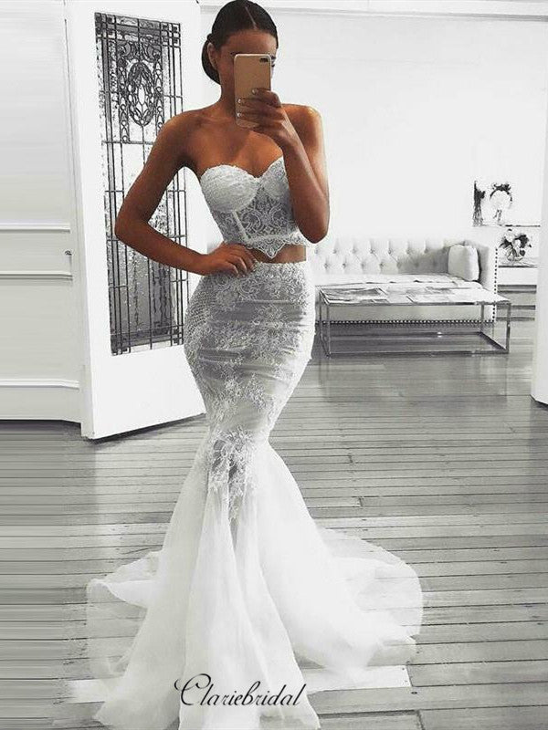 Two Pieces Lace Wedding Dresses, Sexy Strapless Wedding Dresses ClaireBridal Two Pieces Lace Wedding Dresses, Sexy Strapless Wedding Dresses ClaireBridal