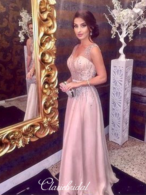 Elegant Beaded Sweet Prom Dresses, Chiffon Modest Prom Dresses ClaireBridal Elegant Beaded Sweet Prom Dresses, Chiffon Modest Prom Dresses ClaireBridal