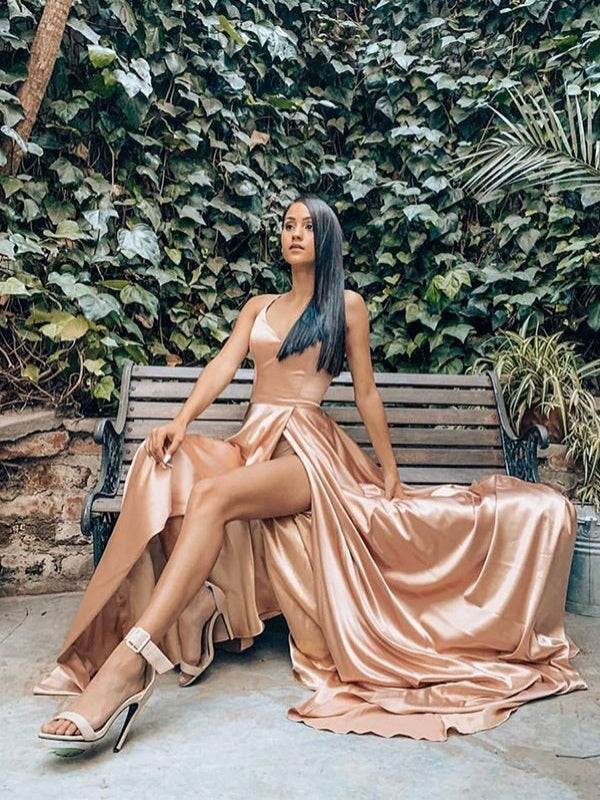 High Slit Simple Prom Dresses, A-line Cheap Prom Dresses, Affordable P – ClaireBridal