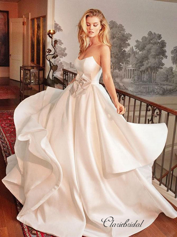 Strapless A-line Satin Wedding Dresses, Elegant Unique Wedding Dresses –  ClaireBridal