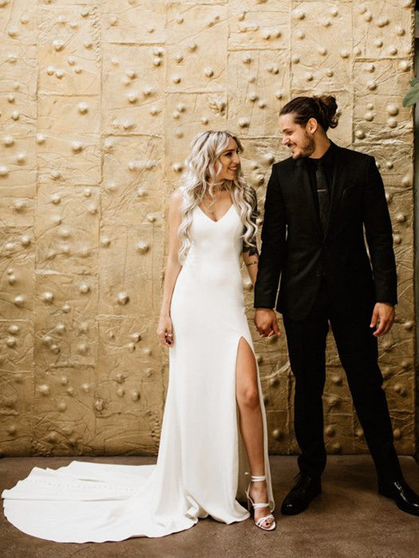 modest minimalist wedding dress Side Slit Modest Simple Wedding Dresses, Newest 2020 Wedding Dresses –  ClaireBridal