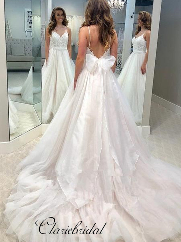 Elegant Spaghetti Straps Wedding Dresses, A-line Rosette Lace Bridal G –  ClaireBridal