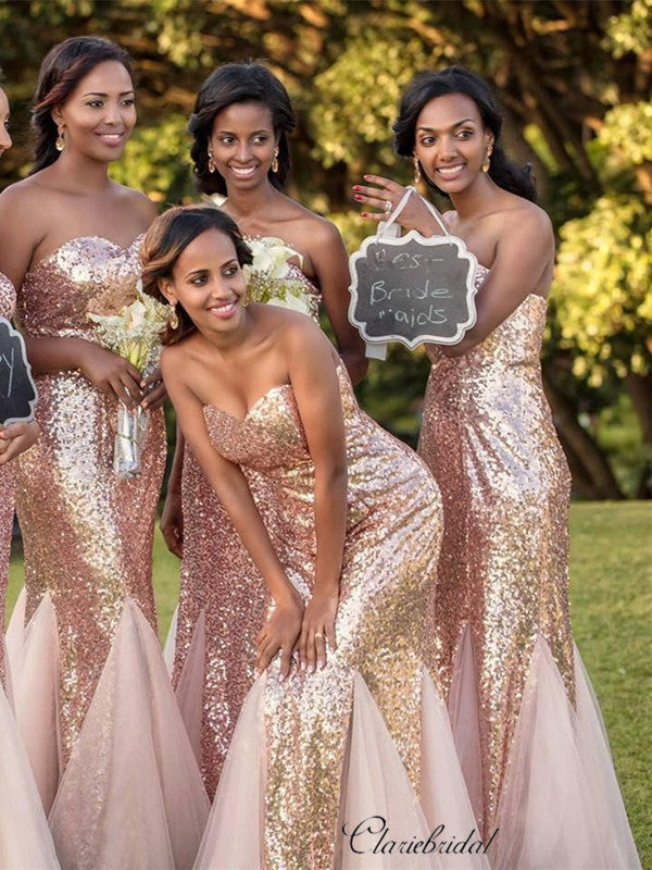 Strapless Sequins Bridesmaid Dresses, Mermaid Sequins Bridesmaid Dress ClaireBridal Strapless Sequins Bridesmaid Dresses, Mermaid Sequins Bridesmaid Dress ClaireBridal