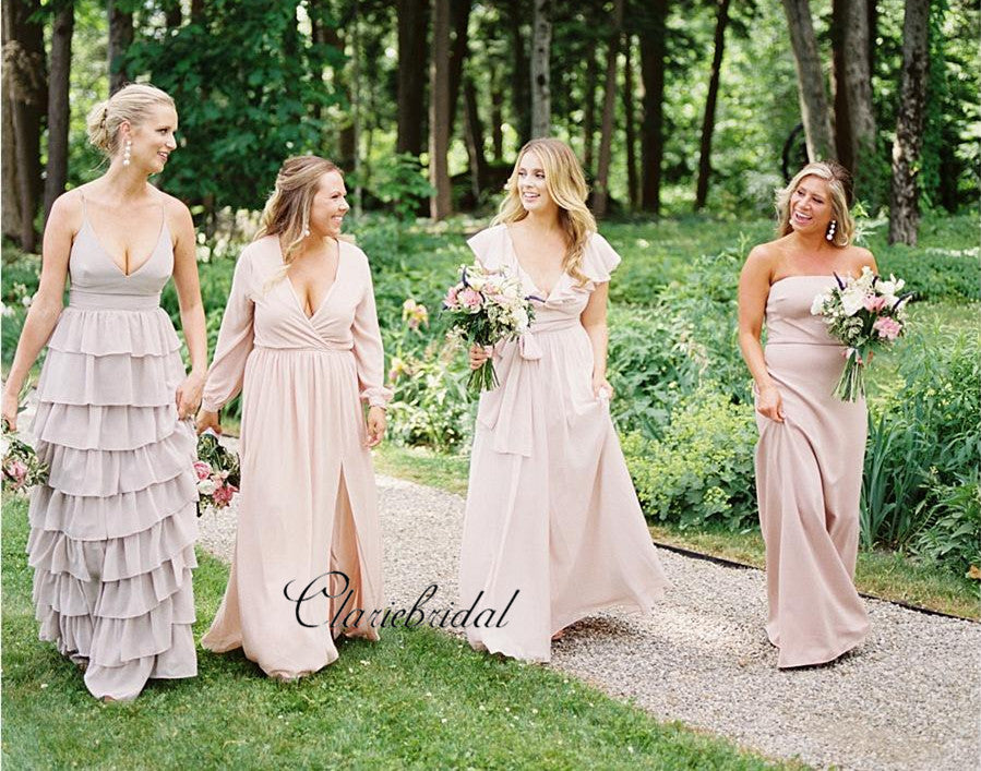fusion pink bridesmaid dresses Mismatched Chiffon Bridesmaid Dresses, Pink Wedding Bridesmaid Dresses