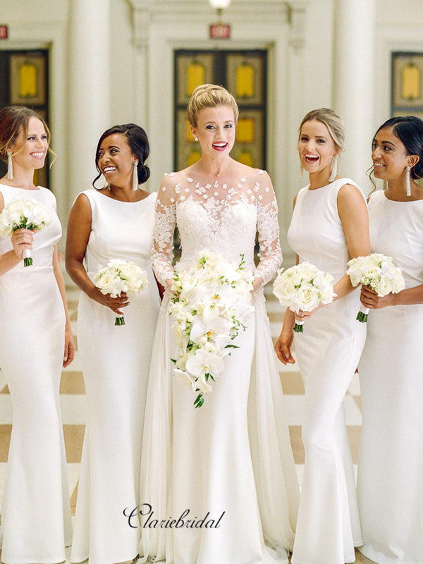 White Jersey Mermaid Bridesmaid Dresses, Popular Custom Bridesmaid Dre ClaireBridal White Jersey Mermaid Bridesmaid Dresses, Popular Custom Bridesmaid Dre ClaireBridal