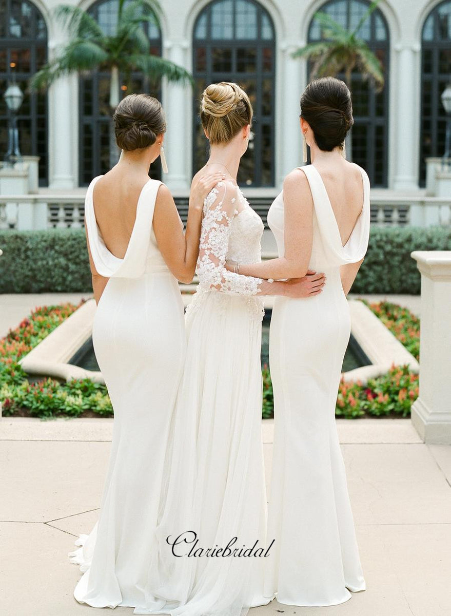 White Jersey Mermaid Bridesmaid Dresses, Popular Custom Bridesmaid Dre –  ClaireBridal
