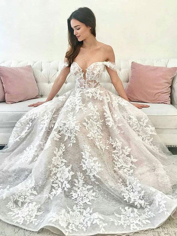 off shoulder wedding dresses 2020 Off The Shoulder Lace Wedding Dresses, A-line 2020 Wedding Dresses, Br –  ClaireBridal