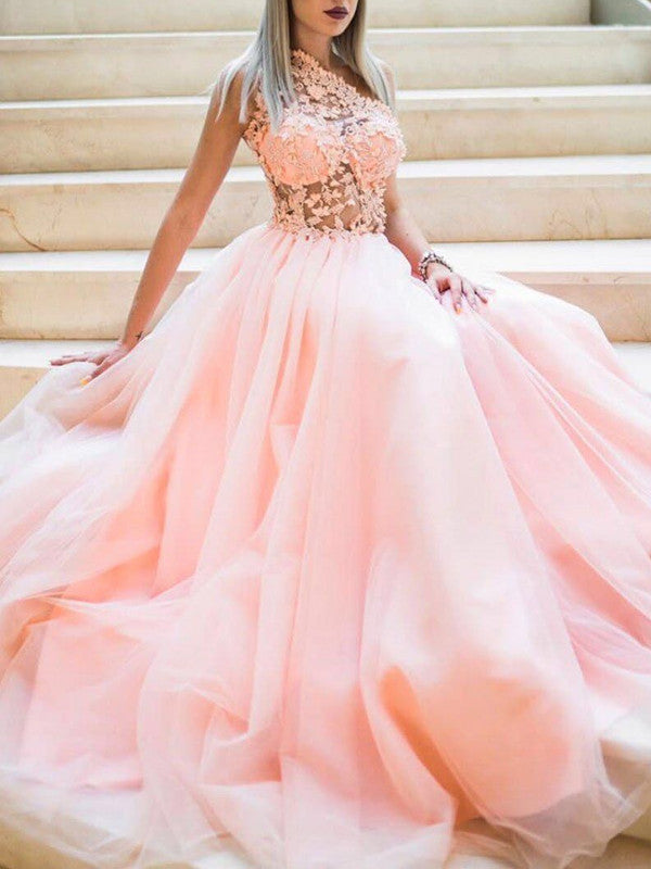 One Shoulder Lace Long Prom Dresses, Pink A-line Newest Prom Dresses 2 ClaireBridal One Shoulder Lace Long Prom Dresses, Pink A-line Newest Prom Dresses 2 ClaireBridal