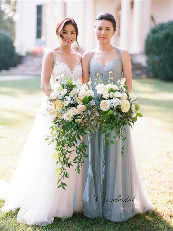 a line tulle bridesmaid dress Biscotti Beaded Bodice Gathered Maxi Dress L