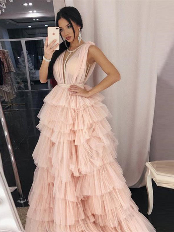 Deep V-neck Layers of Tulle Prom Dresses, Long Prom Dresses, Affordable Prom Dresses, 2021 Prom Dresses Deep V-neck Layers of Tulle Prom Dresses, Long Prom Dresses, Affordable Prom Dresses, 2021 Prom Dresses