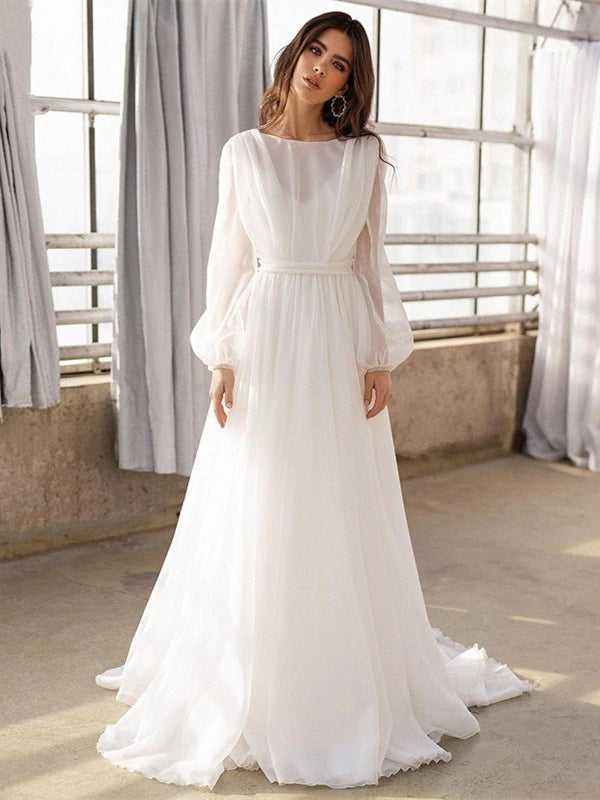 Boho Ivory Chiffon Long Wedding Dresses, Bridal Gown, A-line Wedding Dresses, Affordable Wedding Dresses Boho Ivory Chiffon Long Wedding Dresses, Bridal Gown, A-line Wedding Dresses, Affordable Wedding Dresses