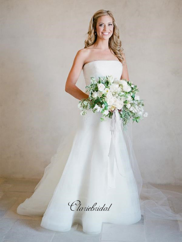 Simple Strapless Wedding Dresses, White A-line Wedding Dresses, Organz ClaireBridal Simple Strapless Wedding Dresses, White A-line Wedding Dresses, Organz ClaireBridal