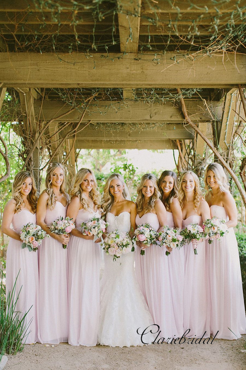 Sweetheart Pale Pink Long A-line Chiffon Bridesmaid Dresses – ClaireBridal
