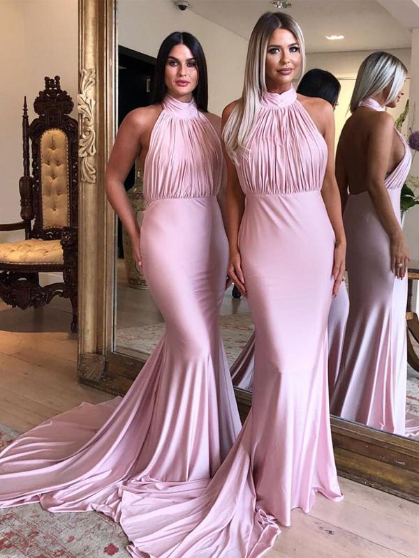 princess polly baby blue dress Zapaka Women Dusty Sage Bridesmaid Dress Mermaid Halter Backless Ruched Long Wedding Guest Dress, Dusty Sage / US18W