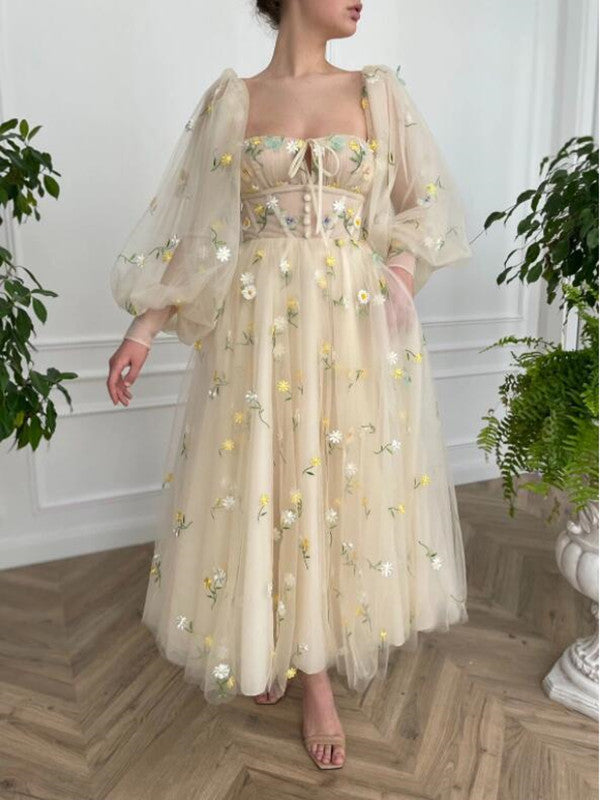 Long Sleeves Popular Flower Long Prom Dresses, 2022 Girl Evening Party –  ClaireBridal