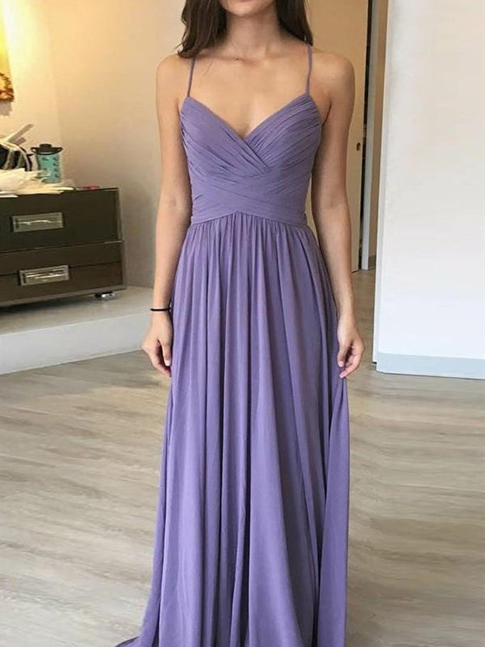 Spaghetti Long A-line Purple Chiffon Bridesmaid Dresses, Long Bridesma ClaireBridal Spaghetti Long A-line Purple Chiffon Bridesmaid Dresses, Long Bridesma ClaireBridal