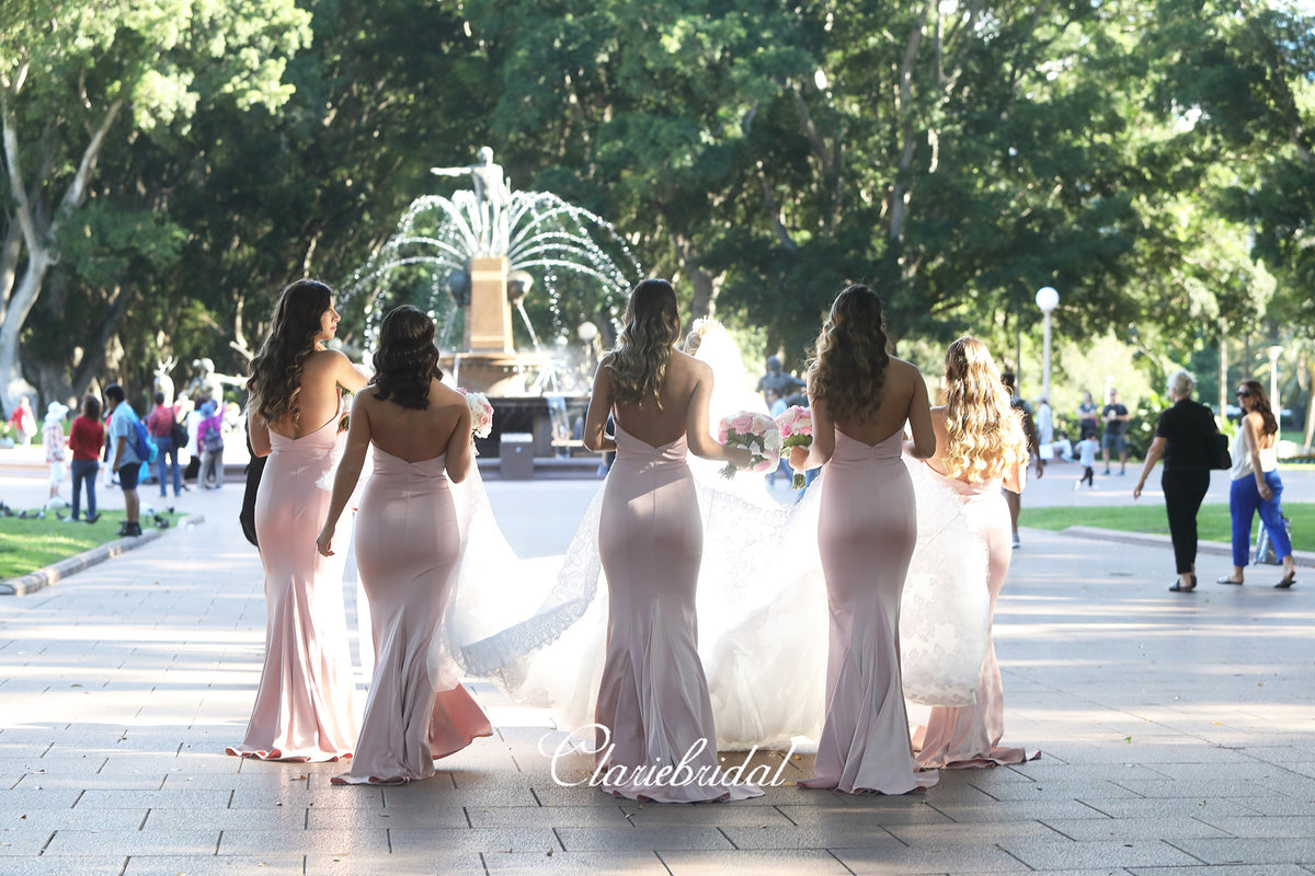 Strapless Mermaid Pink Bridesmaid Dresses, Long Bridesmaid Dresses ClaireBridal Strapless Mermaid Pink Bridesmaid Dresses, Long Bridesmaid Dresses ClaireBridal