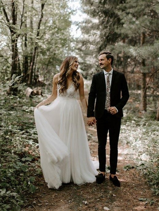simple v neck a line wedding dress Simple Wedding Dress with Pockets,A-line Gown with Deep V-neck,WD00619, US6 / Black