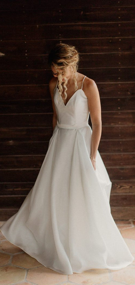 A-line Chiffon Beach Wedding Dresses, Straps V-neck Wedding Dresses ClaireBridal A-line Chiffon Beach Wedding Dresses, Straps V-neck Wedding Dresses ClaireBridal