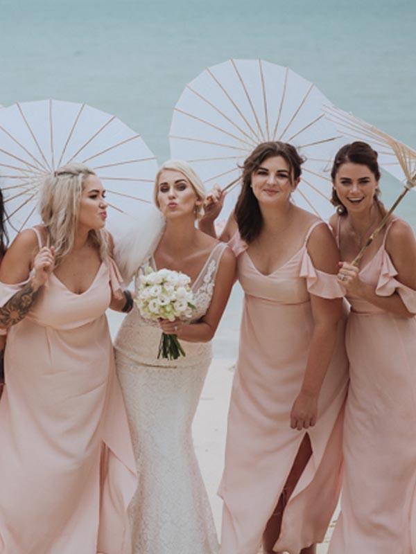 Blush Pink Chiffon Side Slit Beach Wedding Bridesmaid Dresses ClaireBridal Blush Pink Chiffon Side Slit Beach Wedding Bridesmaid Dresses ClaireBridal