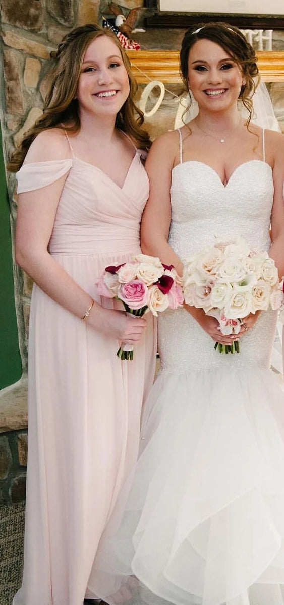 Mismatched Long A-line Blush Pink Chiffon Bridesmaid Dresses, Long Bri – ClaireBridal
