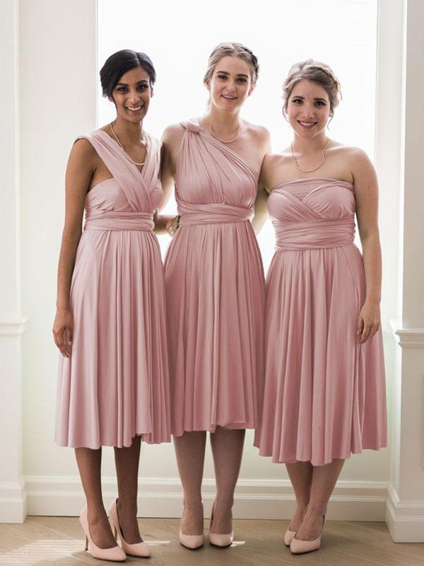 strapless open back dress Blush Pink Convertible Short Bridesmaid Dresses – ClaireBridal