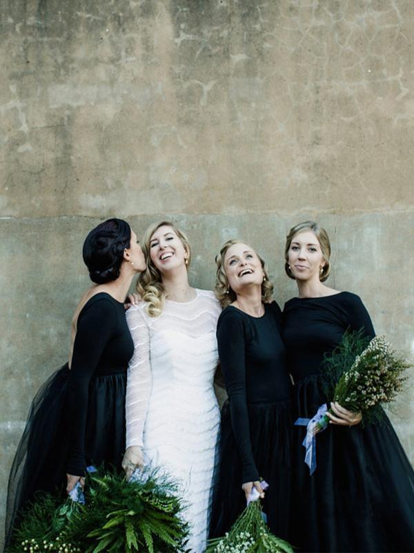Long Sleeves Black Jersey Top Tulle Skirt Bridesmaid Dresses ClaireBridal Long Sleeves Black Jersey Top Tulle Skirt Bridesmaid Dresses ClaireBridal