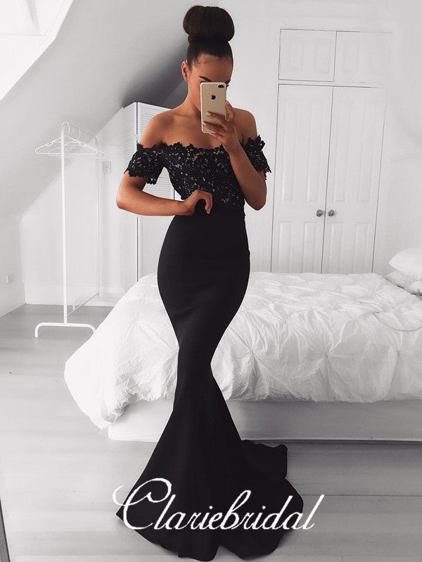 Off Shoulder Lace Top Mermaid Long Bridesmaid Dresses – ClaireBridal