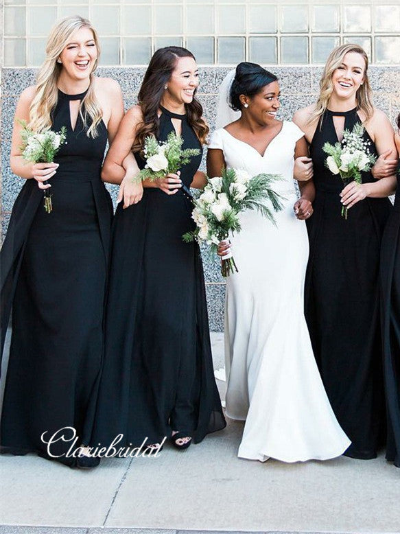 Long A-line Black Chiffon Bridesmaid Dresses With Key Hole – ClaireBridal