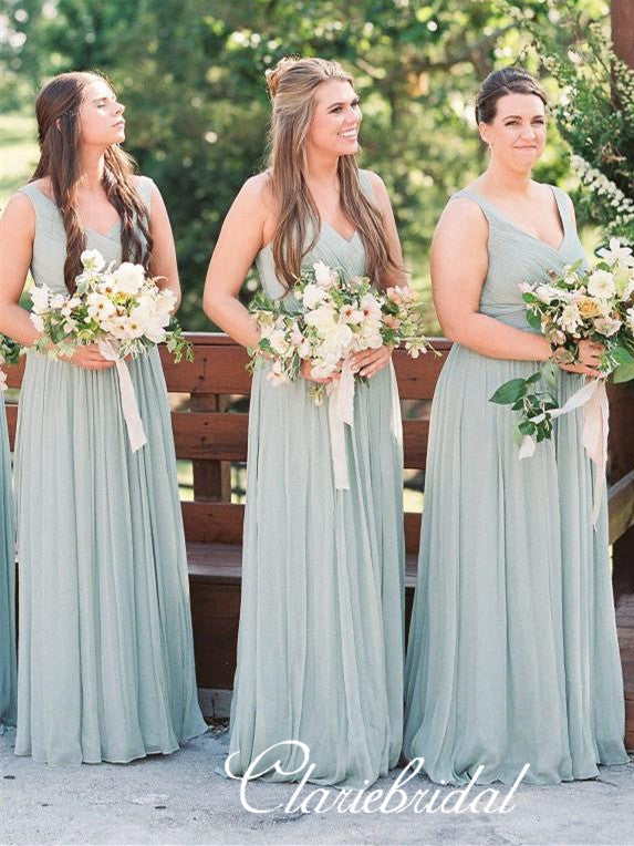V-neck Dusty Green A-line Tulle Long Bridesmaid Dresses ClaireBridal V-neck Dusty Green A-line Tulle Long Bridesmaid Dresses ClaireBridal