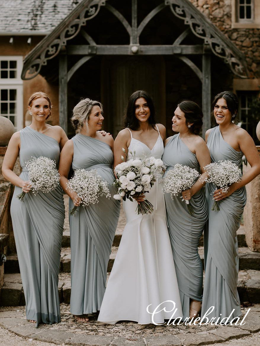 One Shoulder Sheath Grey Jersey Long Bridesmaid Dresses ClaireBridal One Shoulder Sheath Grey Jersey Long Bridesmaid Dresses ClaireBridal