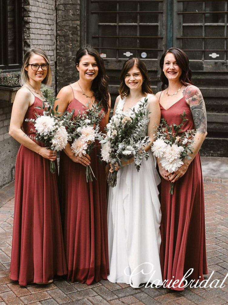 Rust Red A-line V-neck Simple Long Bridesmaid Dresses ClaireBridal Rust Red A-line V-neck Simple Long Bridesmaid Dresses ClaireBridal